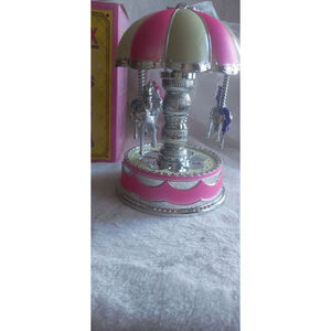Pink & Silver Carousel Music Box Decor ( Batteries not included) 6 Inches tall